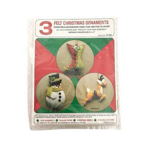 Felt Appliqué Christmas Ornaments (3) Count Kit Snowman Christmas Boot Reindeer